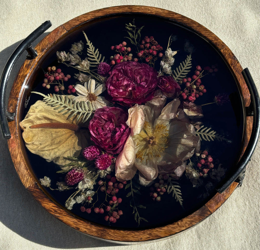 Rustic Deep Floral Tray - 30cm