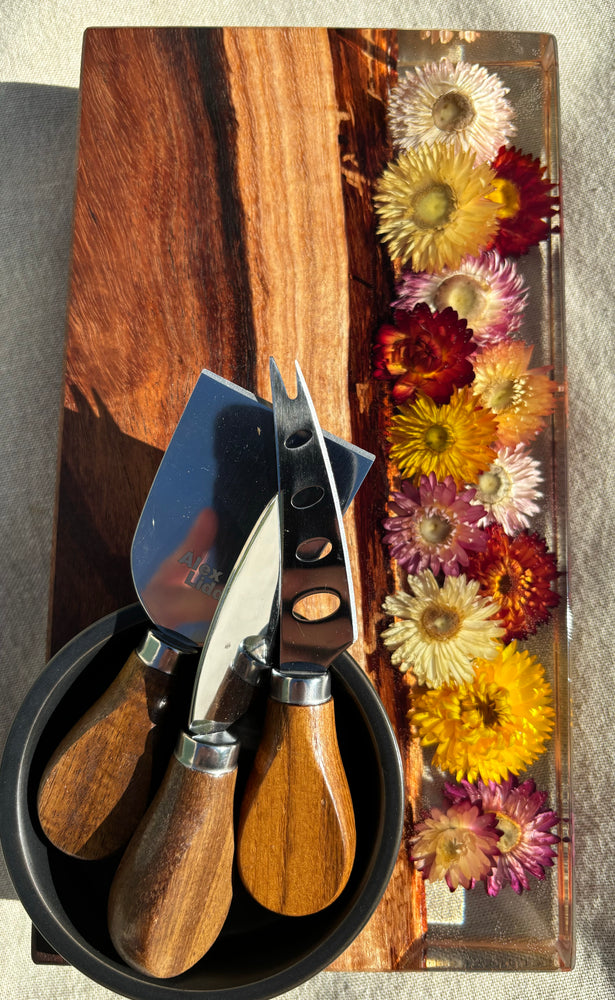 Tapas Board with bowl and 3pc Cheese Knife Set